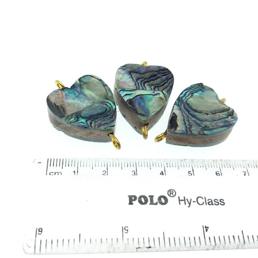Rainbow Heart Shaped Natural Shell Focal Connector - 22mm x 28mm Approximately - Sold Individually