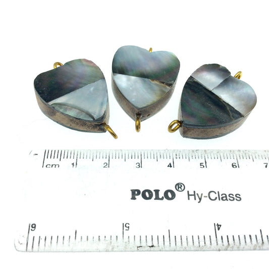 Silver Gray Heart Shaped Natural Shell Focal Connector - 22mm x 28mm Approximately - Sold Individually