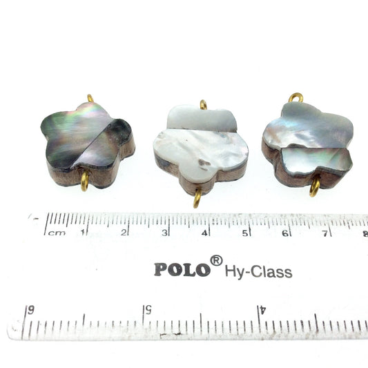 Silver Gray Flower Shaped Natural Shell Focal Connector - 24mm x 24mm Approximately - Sold Individually