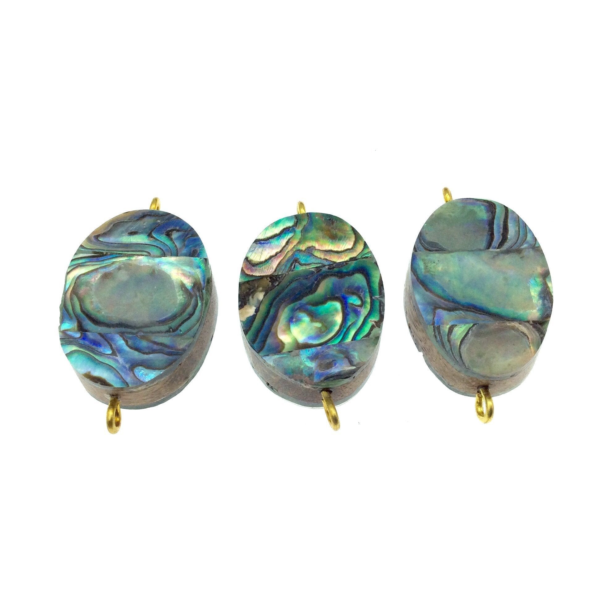 Rainbow Oval Shaped Natural Shell Focal Connector - 22mm x 31mm Approximately - Sold Individually