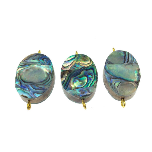 Rainbow Oval Shaped Natural Shell Focal Connector - 22mm x 31mm Approximately - Sold Individually