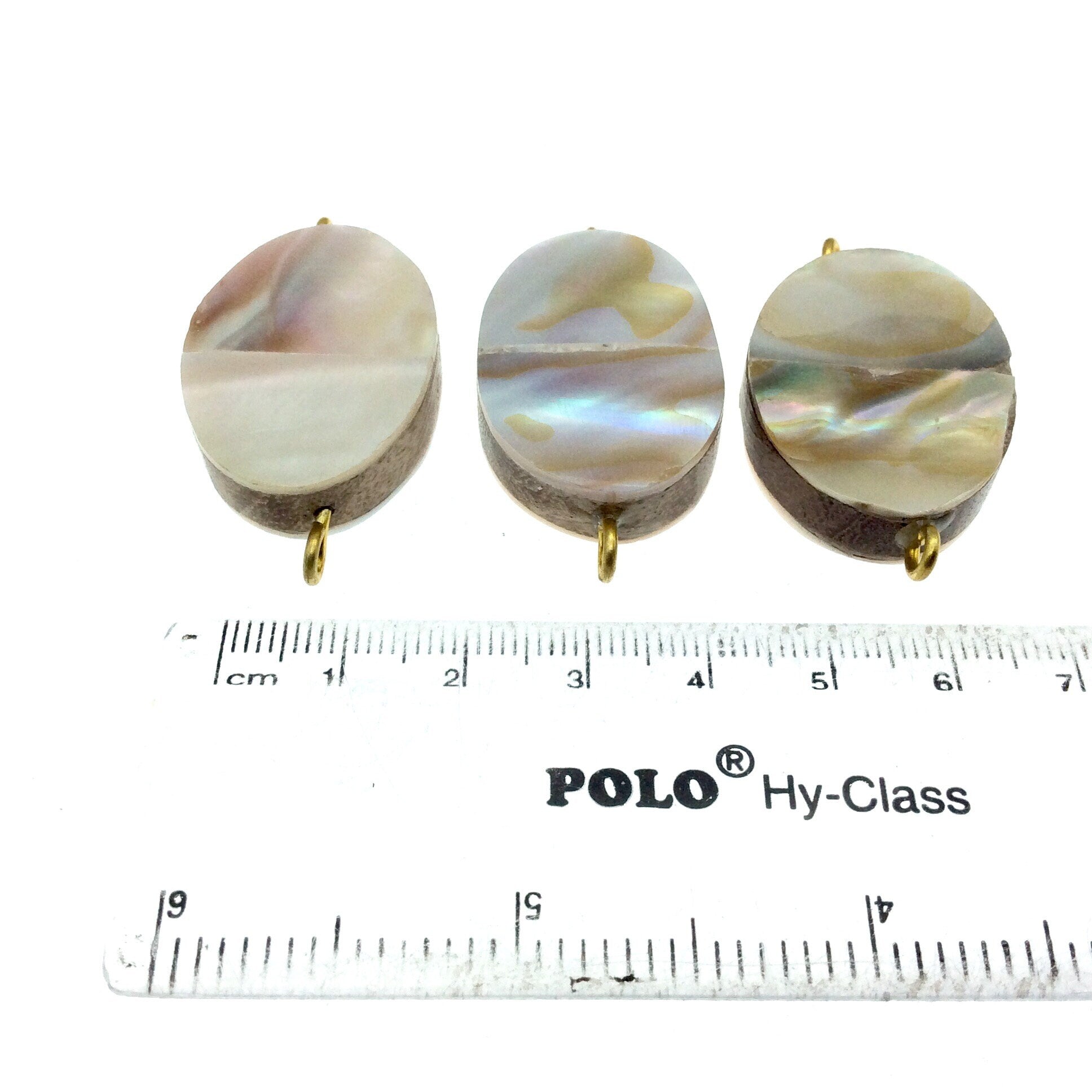 Iridescent White Oval Shaped Natural Shell Focal Connector - 22mm x 31mm Approximately - Sold Individually