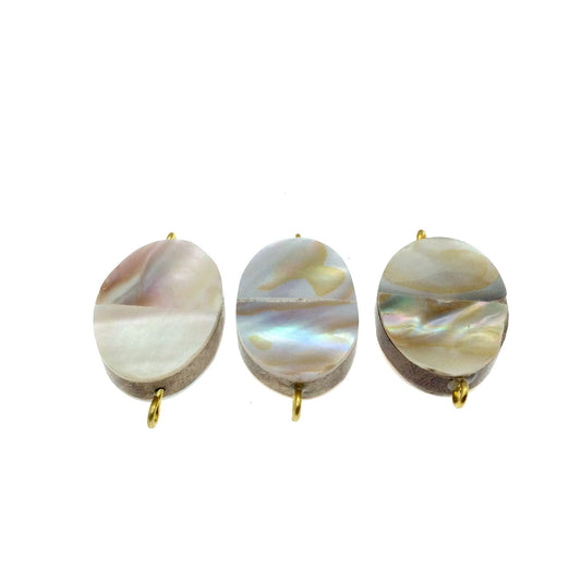 Iridescent White Oval Shaped Natural Shell Focal Connector - 22mm x 31mm Approximately - Sold Individually