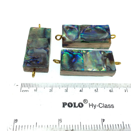 Rainbow Rectangle Shaped Natural Shell Focal Connector - 16mm x 38mm Approximately - Sold Individually