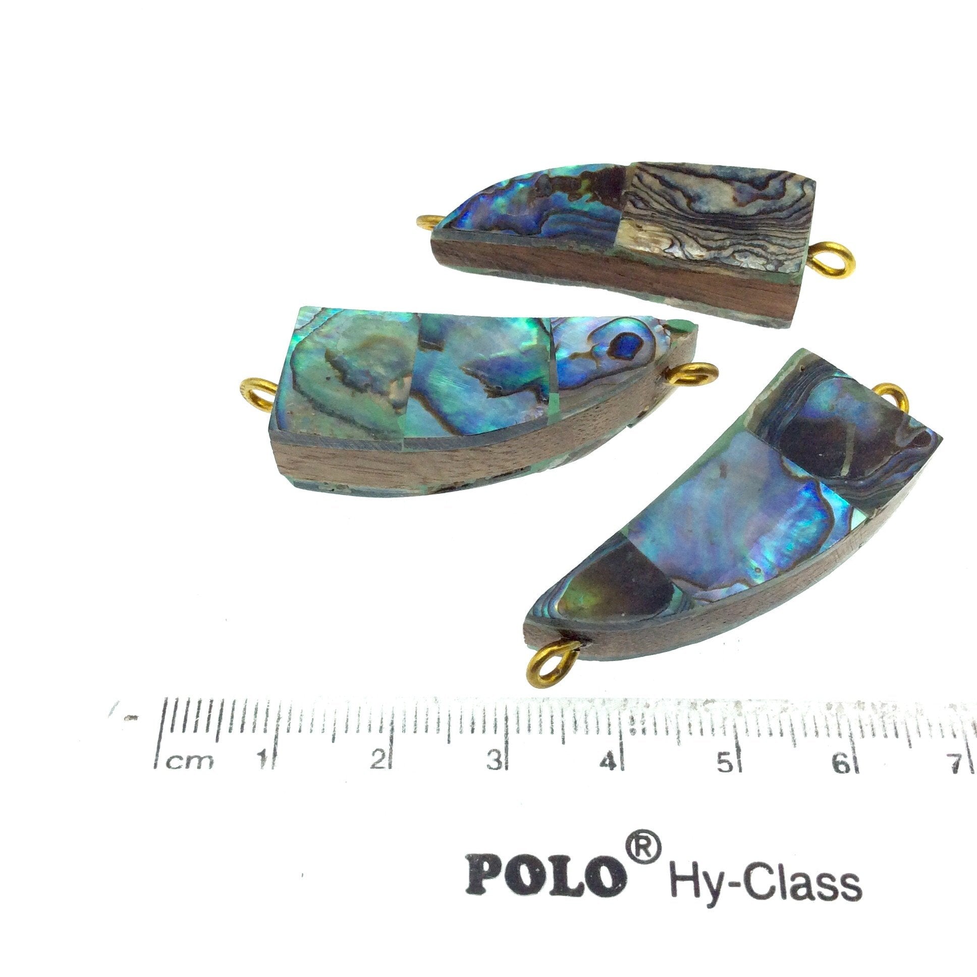 Rainbow Tooth/Tusk Shaped Natural Shell Focal Connector - 15mm x 40mm Approximately - Sold Individually