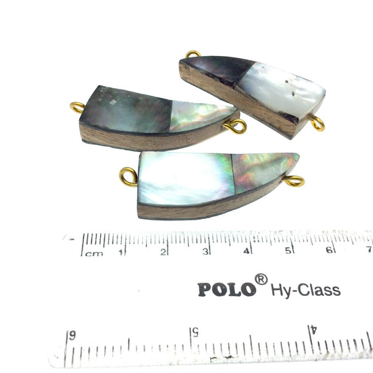Silver Gray Tooth/Tusk Shaped Natural Shell Focal Connector - 15mm x 40mm Approximately - Sold Individually