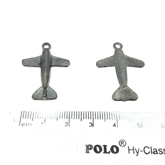 Gunmetal Plated Copper Airplane Pendant with One Ring- Measuring 22mm x 28mm - Sold Individually, Chosen at Random