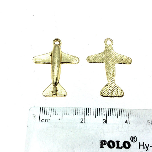 Gold Plated Copper Airplane Pendant with One Ring- Measuring 22mm x 28mm - Sold Individually, Chosen at Random