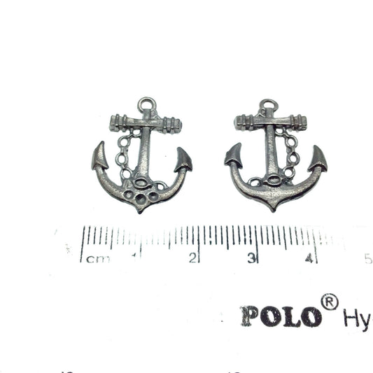 Gunmetal Plated Copper Anchor Pendant with One Ring- Measuring 19mm x 21mm - Sold Individually, Chosen at Random