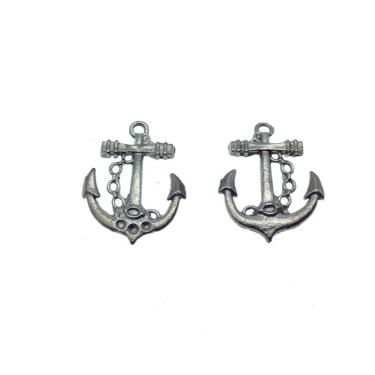 Gunmetal Plated Copper Anchor Pendant with One Ring- Measuring 19mm x 21mm - Sold Individually, Chosen at Random