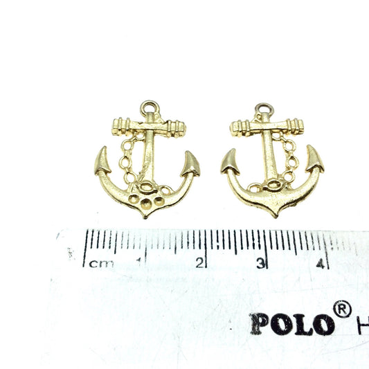 Gold Plated Copper Anchor Pendant with One Ring- Measuring 19mm x 21mm - Sold Individually, Chosen at Random