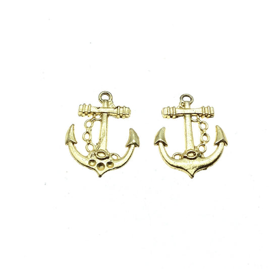Gold Plated Copper Anchor Pendant with One Ring- Measuring 19mm x 21mm - Sold Individually, Chosen at Random