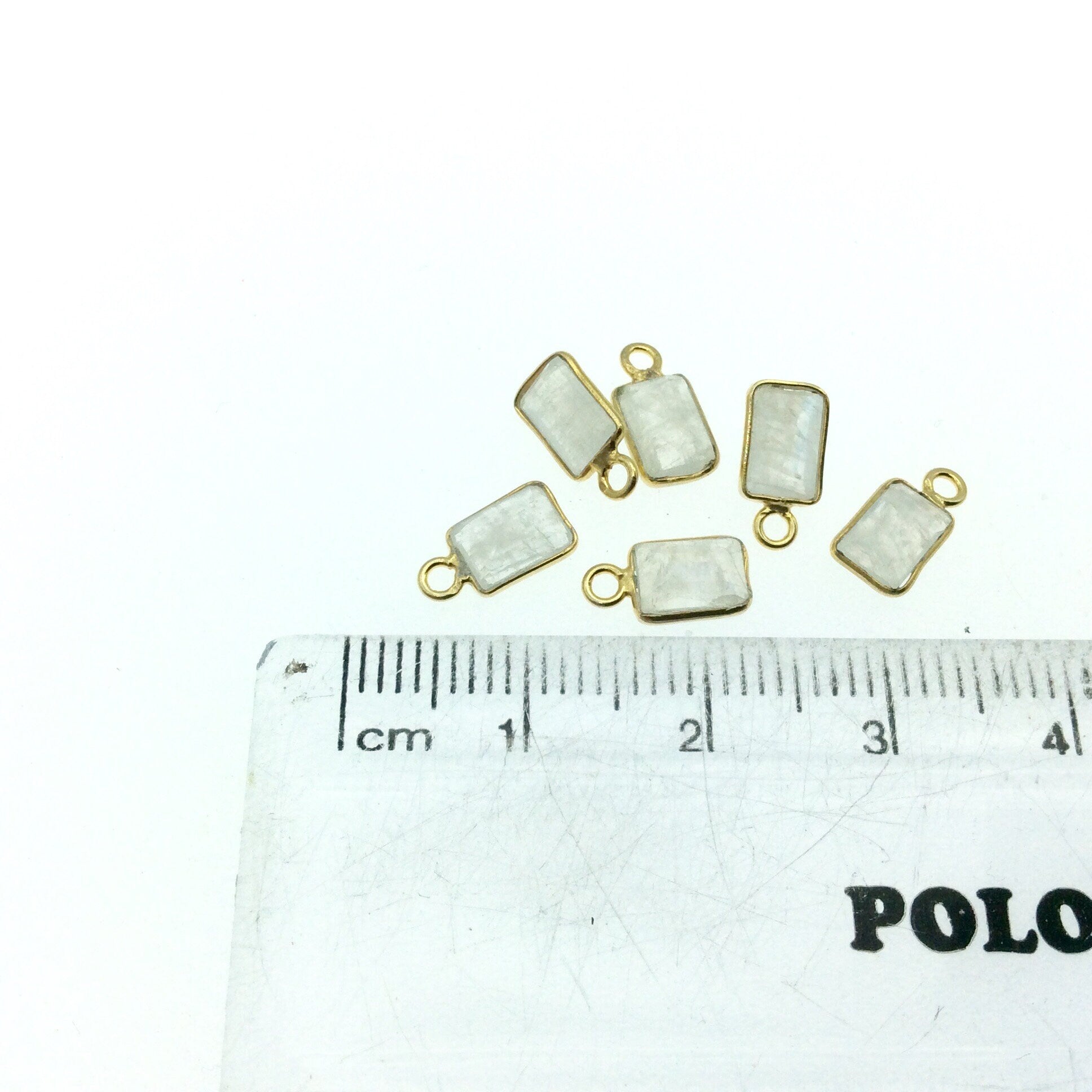 BULK PACK of Six (6) Gold Sterling Silver Pointed/Cut Stone Faceted Rectangle Shaped Moonstone Bezel Pendants - Measuring 4mm x 6mm