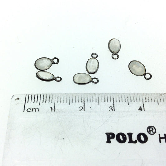 Moonstone Bezel | BULK PACK of Six (6) Gunmmetal Sterling Silver Pointed Cut Stone Faceted Oval Oblong Shaped Pendant - Measuring 3mm x 6mm