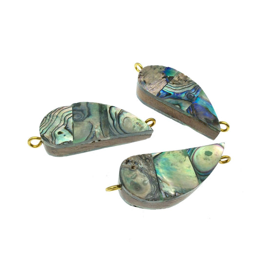 Rainbow Curved Teardrop Shaped Natural Shell Focal Connector - 16mm x 38mm  Approximately - Sold Individually