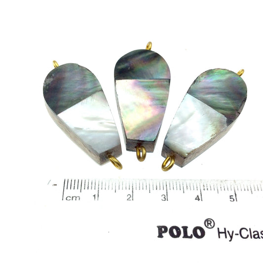 Silver Gray Flattened Teardrop Shaped Natural Shell Focal Connector - 18mm x 36mm Approximately - Sold Individually