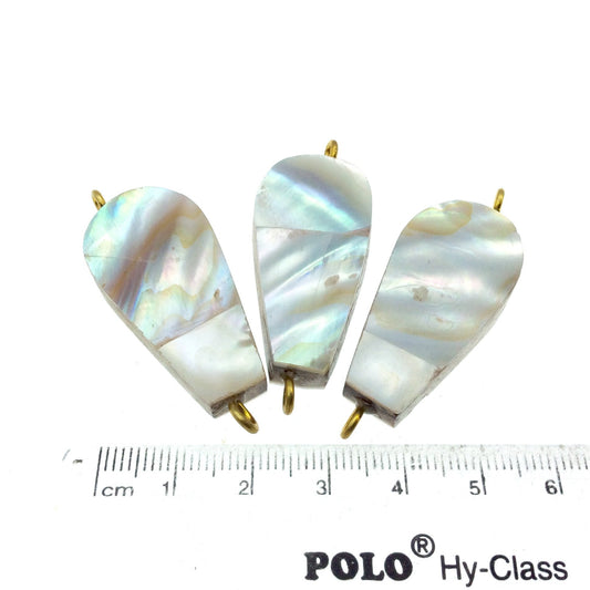 Iridescent White Flattened Teardrop Shaped Natural Shell Focal Connector - 18mm x 36mm Approximately - Sold Individually