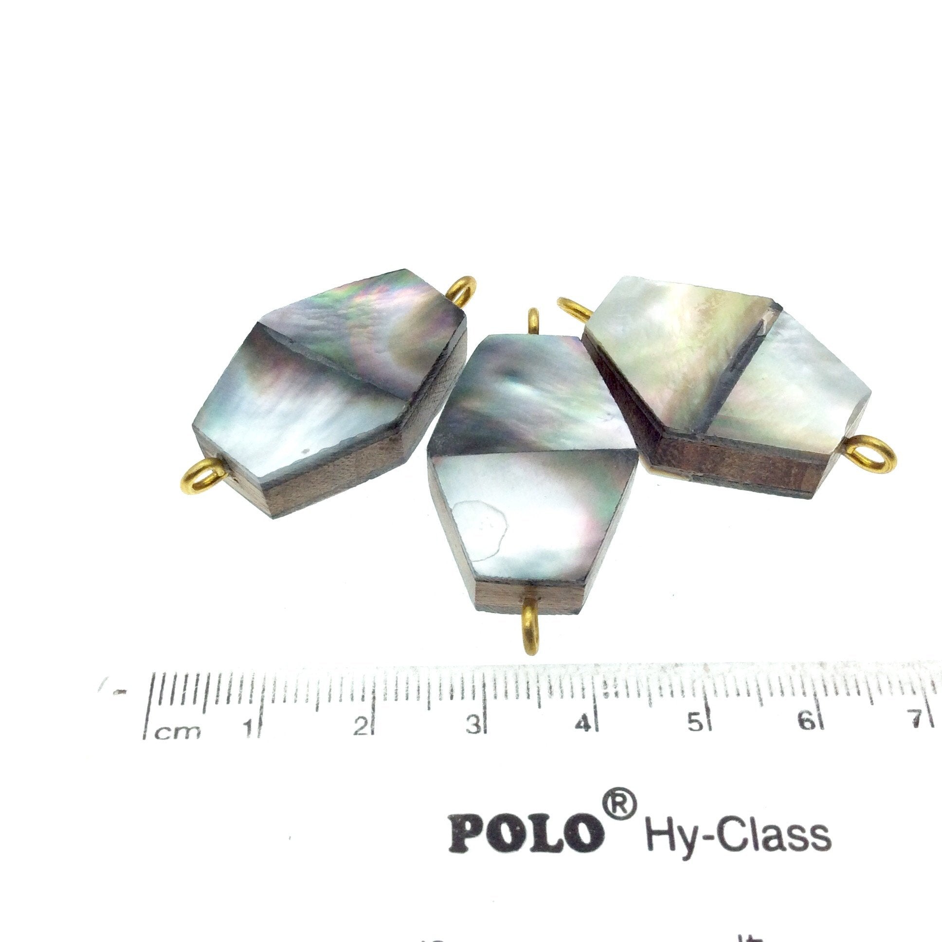 Silver Gray Hexagon Shaped Natural Shell Focal Connector - 20mm x 27mm Approximately - Sold Individually