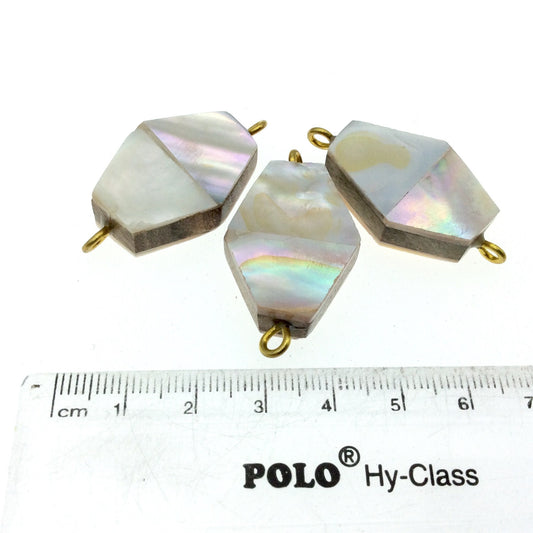 Iridescent White Hexagon Shaped Natural Shell Focal Connector - 20mm x 27mm Approximately - Sold Individually