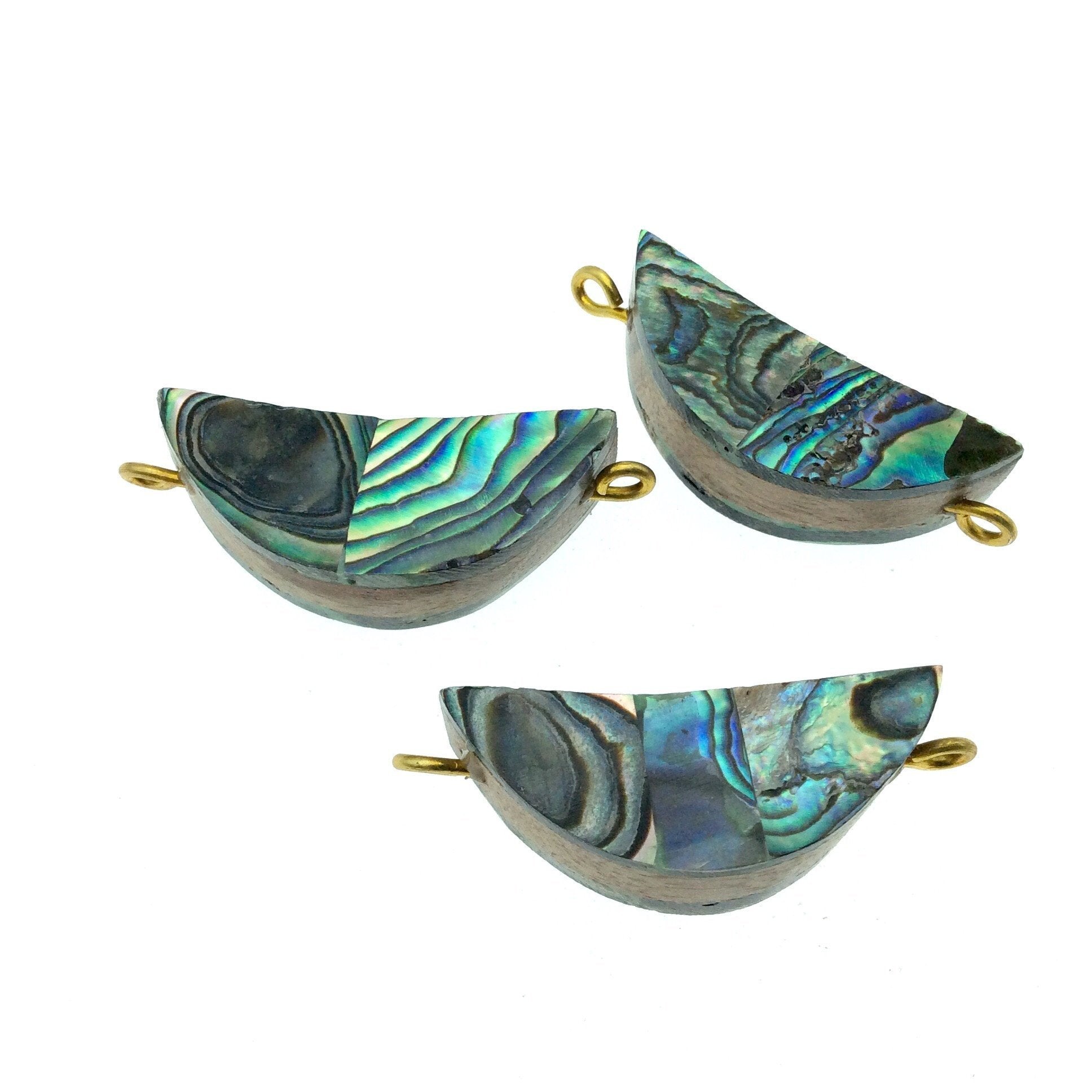 Rainbow Half Moon/Crescent Shaped Natural Shell Focal Connector - 14mm x 35mm Approximately - Sold Individually
