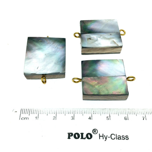 Silver Gray Fat Rectangle Shaped Natural Shell Focal Connector - 23mm x 26mm Approximately - Sold Individually