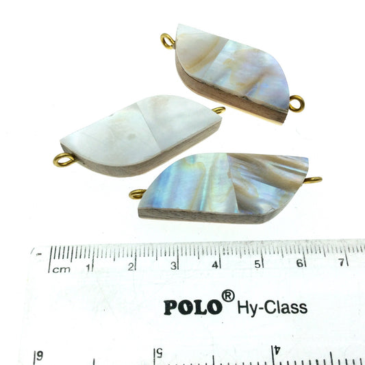 Iridescent White Wavy Bar Shaped Natural Shell Focal Connector - 16mm x 40mm Approximately - Sold Individually