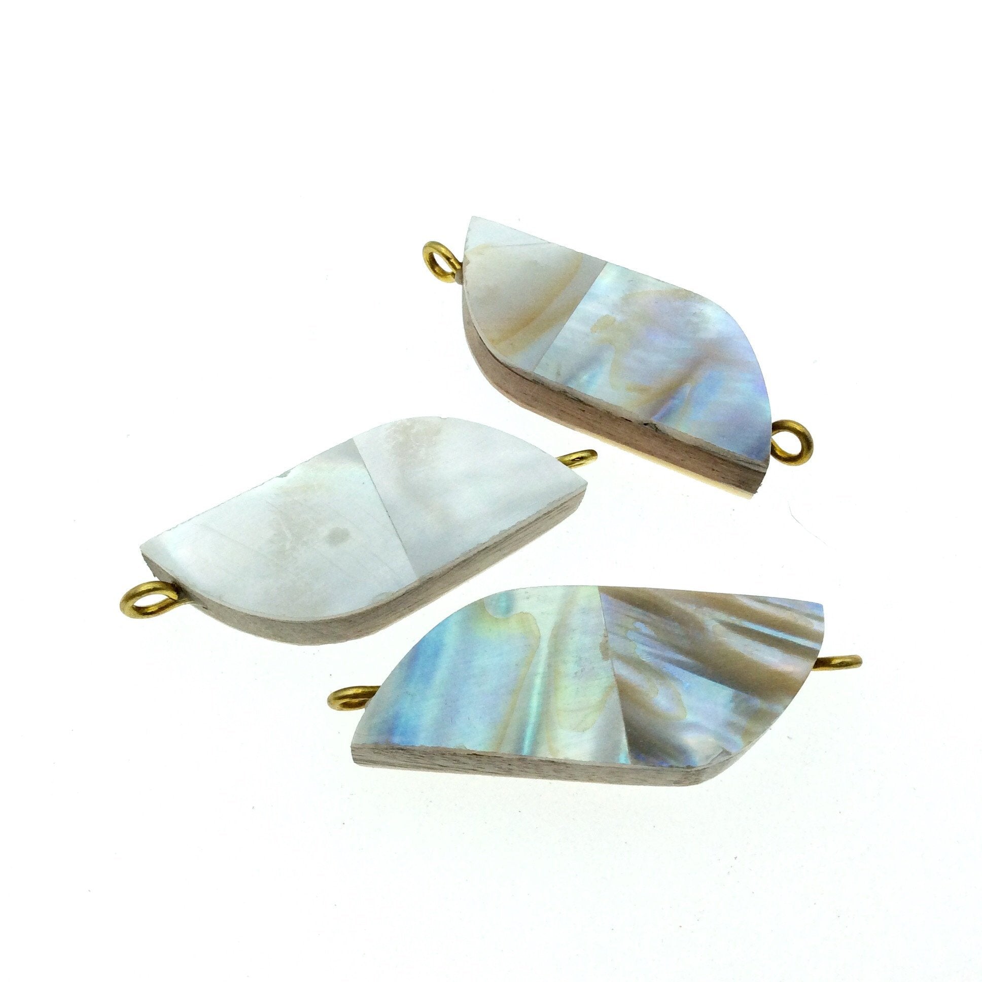 Iridescent White Wavy Bar Shaped Natural Shell Focal Connector - 16mm x 40mm Approximately - Sold Individually