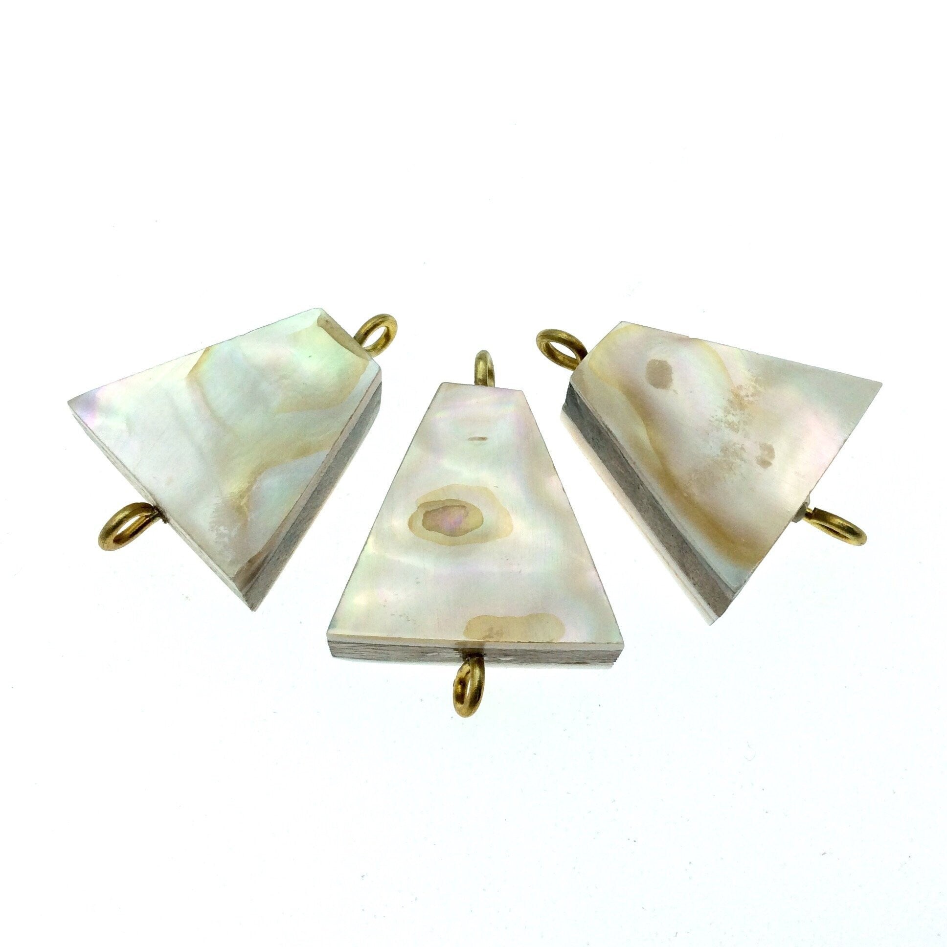 Iridescent White Trapezoid Shaped Natural Shell Focal Connector - 21mm x 21mm Approximately - Sold Individually