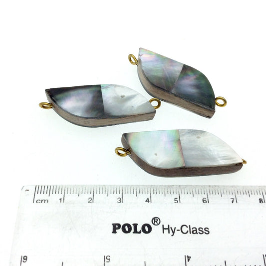 Silver Gray Wavy Bar Shaped Natural Shell Focal Connector - 16mm x 40mm Approximately - Sold Individually