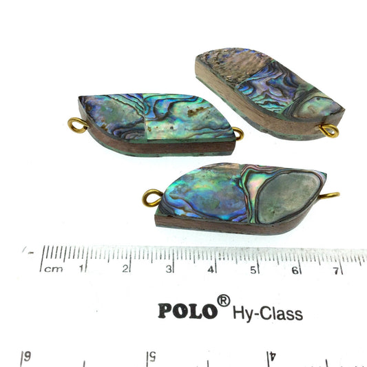 Rainbow Wavy Bar Shaped Natural Shell Focal Connector - 16mm x 40mm Approximately - Sold Individually