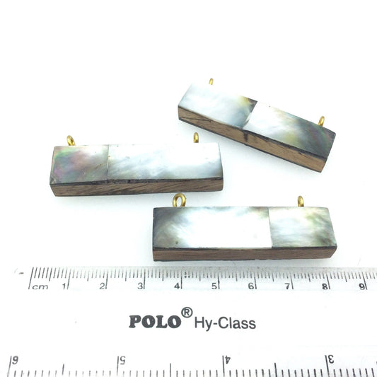 Silver Gray Horizontal Rectangle/Bar Shaped Natural Shell Focal Pendant - 14mm x 50mm Approximately - Sold Individually