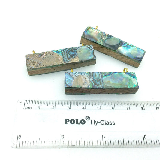 Rainbow Horizontal Rectangle/Bar Shaped Natural Shell Focal Pendant - 14mm x 50mm Approximately - Sold Individually