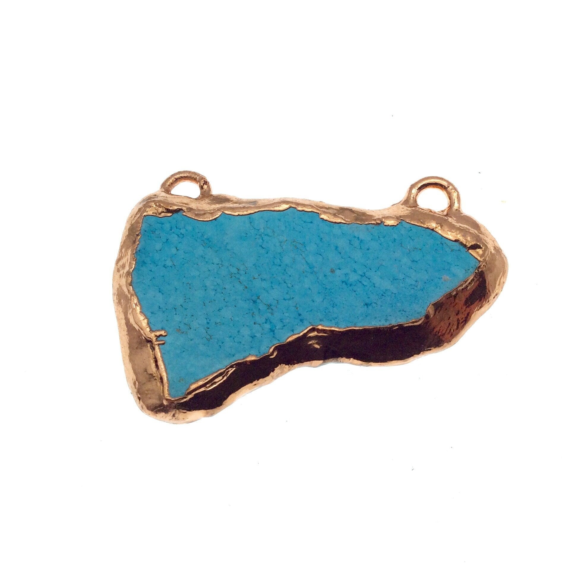 Chinese Turquoise Bezel | OOAK Rose Gold Electroplated Stabilized Freeform Shaped Two Loop Pendant "053" ~ 52mm x 30mm - Sold  As Pictured