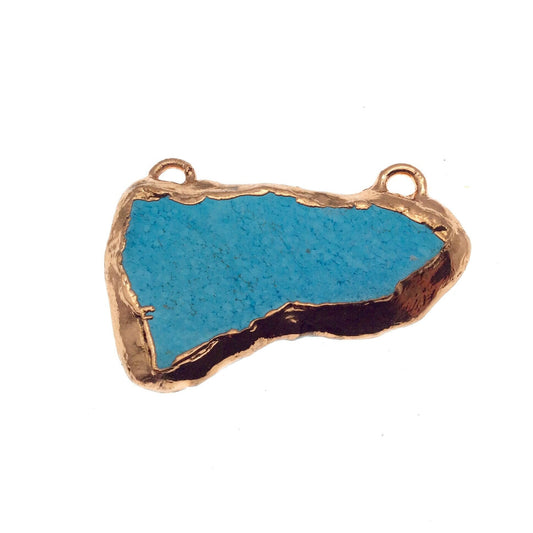 Chinese Turquoise Bezel | OOAK Rose Gold Electroplated Stabilized Freeform Shaped Two Loop Pendant "053" ~ 52mm x 30mm - Sold  As Pictured