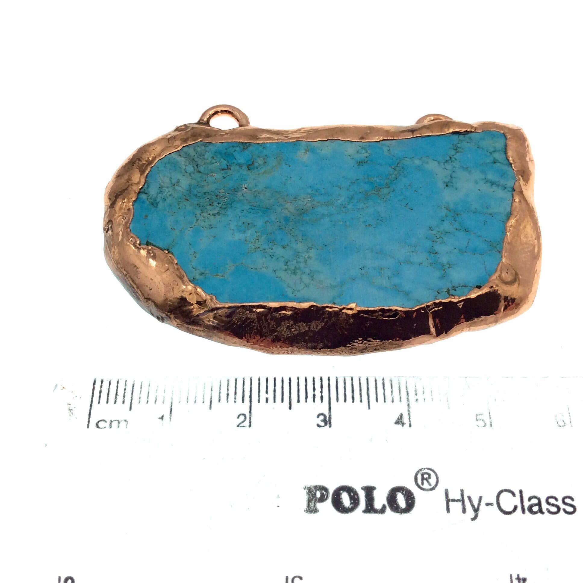 Chinese Turquoise Bezel | OOAK Rose Gold Electroplated Stabilized Freeform Shaped Two Loop Pendant "046" ~ 60mm x 35mm - Sold  As Pictured
