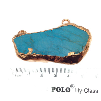 Chinese Turquoise Bezel | OOAK Rose Gold Electroplated Stabilized Freeform Shaped Two Loop Pendant "045" ~ 61mm x 35mm - Sold  As Pictured