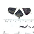 Silver Finish Faceted Black Feldspar Fan Shaped Bezel Connector Component - Measuring 18-20mm x 18-20mm - Natural Semi-precious Gemstone
