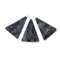 Silver Finish Faceted Black Feldspar Triangle Shaped Bezel Pendant Component - Measuring 20mm x 25mm - Natural Semi-precious Gemstone