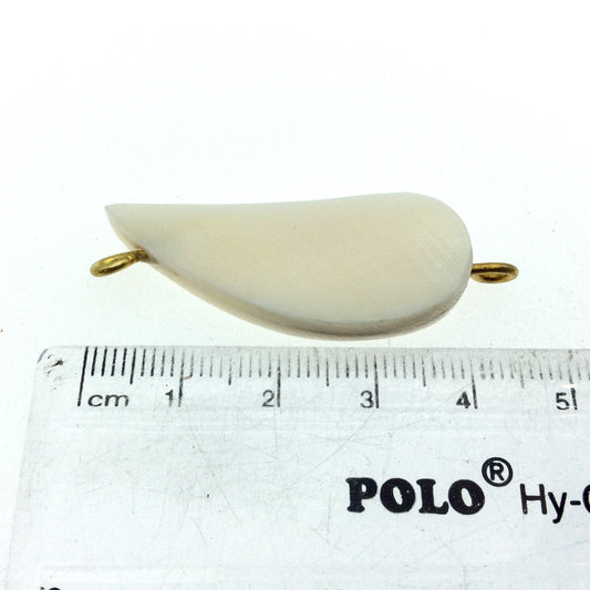 White/Off White Curved Teardrop Shaped Natural Bone Focal Connector - 15mm x 40mm Approximately - Sold Individually