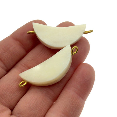 White/Ivory Crescent Moon Shaped Natural Bone Focal Connector - 12mm x 35mm Approximately
