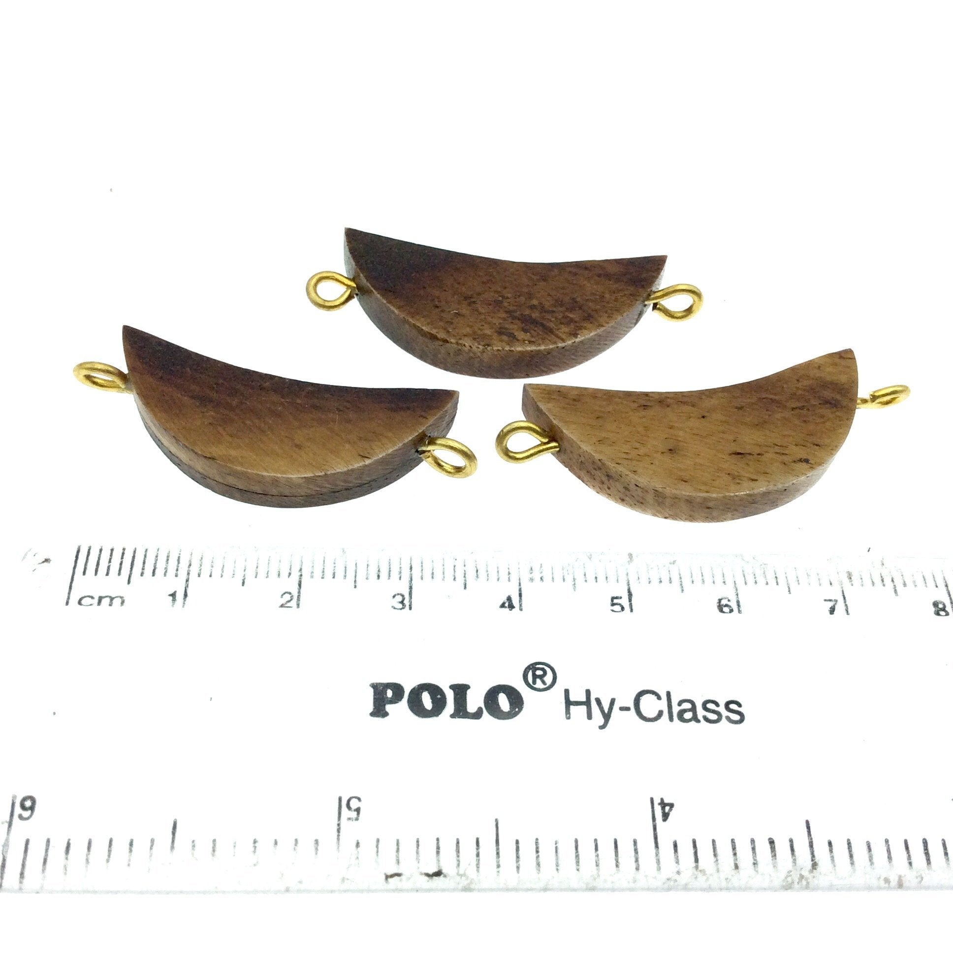 Brown Crescent Moon Shaped Natural Bone Focal Connector - 12mm x 35mm Approximately - Sold Individually
