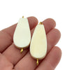 White/Ivory Flattened Teardrop Shaped Natural Bone Focal Connector - 18mm x 36mm Approximately - Sold Individually