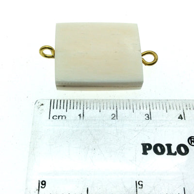 White/Ivory Rectangle Shaped Natural Bone Focal Connector - 20mm x 36mm Approximately - Sold Individually