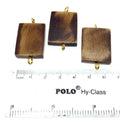 Brown Rectangle Shaped Natural Bone Focal Connector - 20mm x 36mm Approximately - Sold Individually