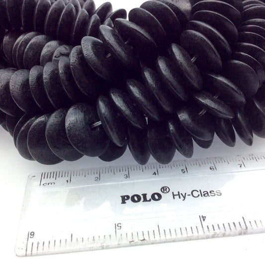 4.5mm x 18mm Natural Black Saucer Shaped Wooden Beads with 1.5mm Holes - 16" Strand (Approximately 78 Beads) - Sold by the Strand