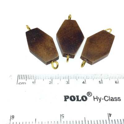 Brown Hexagon Shaped Natural Bone Focal Connector - 18mm x 29mm Approximately - Sold Individually