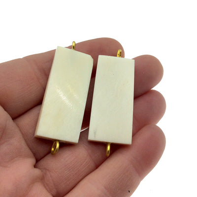 White/Off White Rectangle Shaped Natural Bone Focal Connector - 16mm x 38mm Approximately - Sold Individually