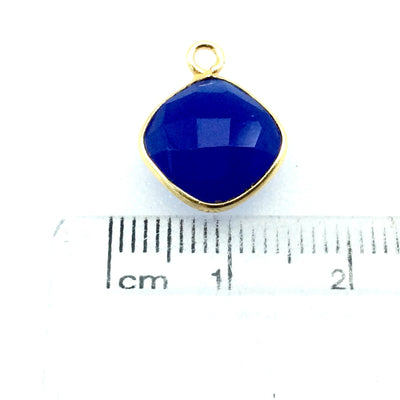 Gold Finish Faceted Cobalt Blue Diamond Shaped Bezel Pendant Component - Measuring 10mm x 10mm - Natural Gemstone