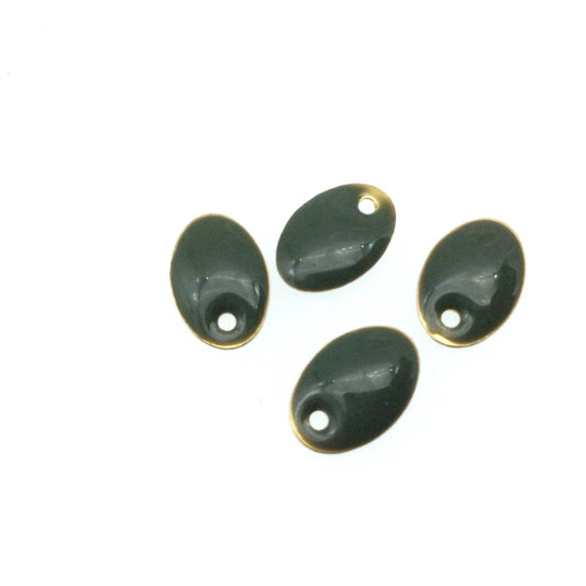 8mm x 12mm Two-Sided Deep Sage Enamel Brass Handmade Oval Pendant/Charm With Top Drilled Hole - Sold In Packs of Four Pieces