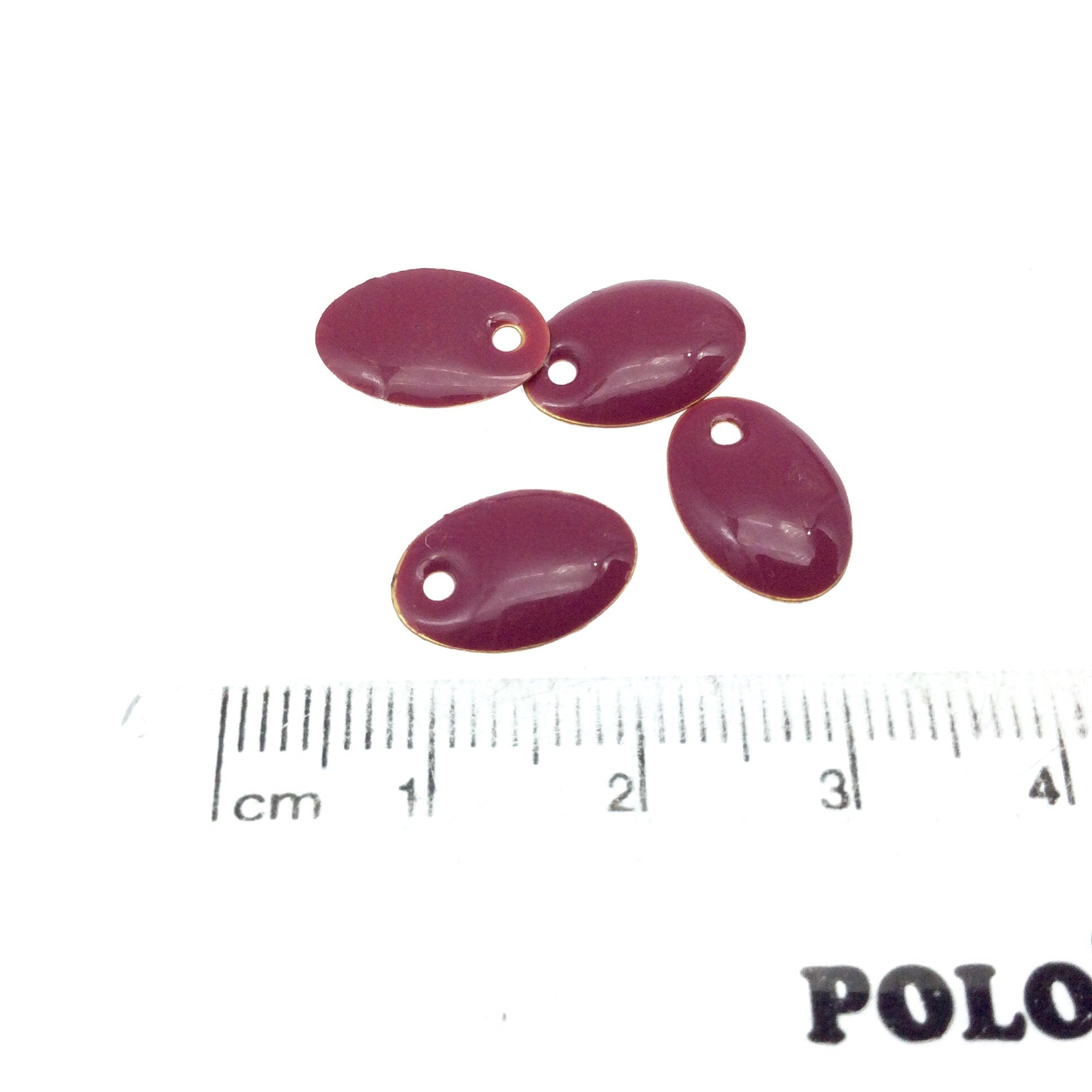8mm x 12mm Two-Sided Deep Rose Enamel Brass Handmade Oval Pendant/Charm With Top Drilled Hole - Sold In Packs of Four Pieces